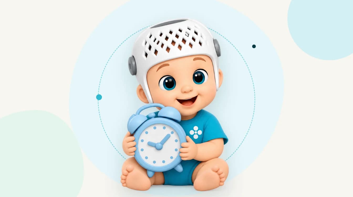 Kranial kask takıp saat tutan Cranioplus maskotu