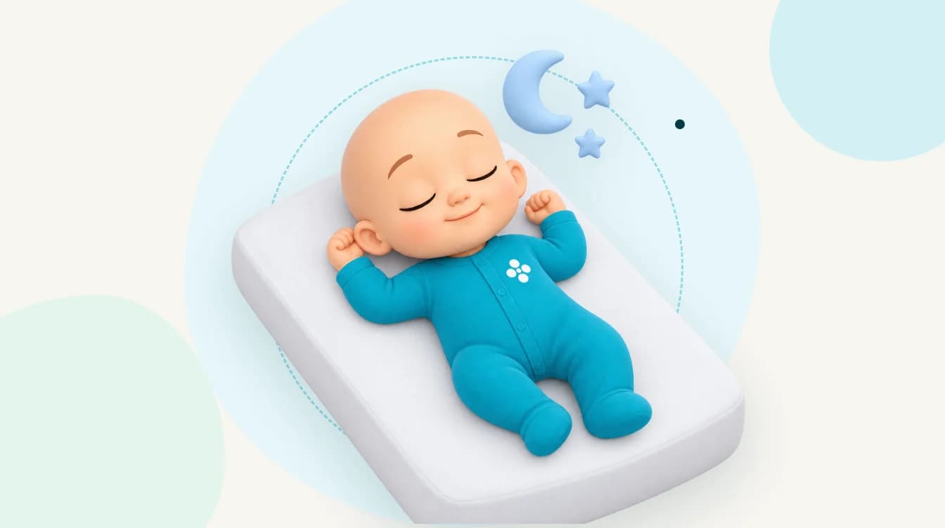 Düz yatakta sırtüstü güvenle uyuyan Cranioplus maskotu